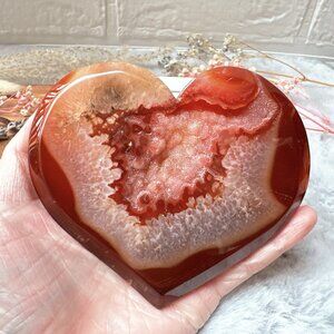 Gorgeous Carnelian Druzy Heart Carving